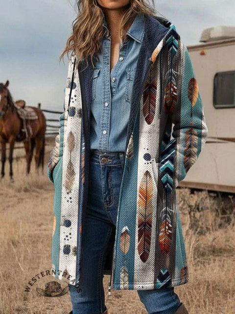 Feather Stripe Unisex Plush Thick Long-Sleeved Cardigan Coat