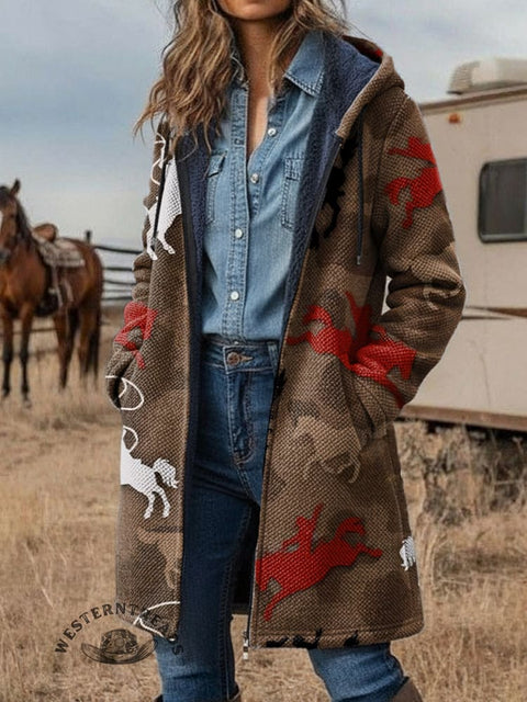 Retro Cowboys Unisex Plush Thick Long-Sleeved Cardigan Coat