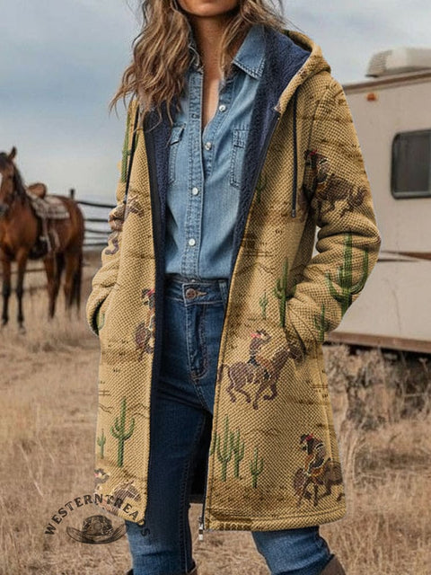 Retro Wild West Unisex Plush Thick Long-Sleeved Cardigan Coat