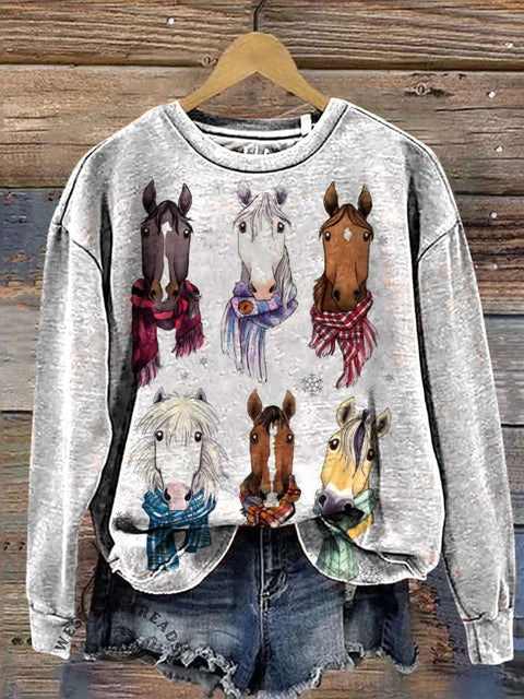 Winter Horse Art Casual Cotton Sweatshirt