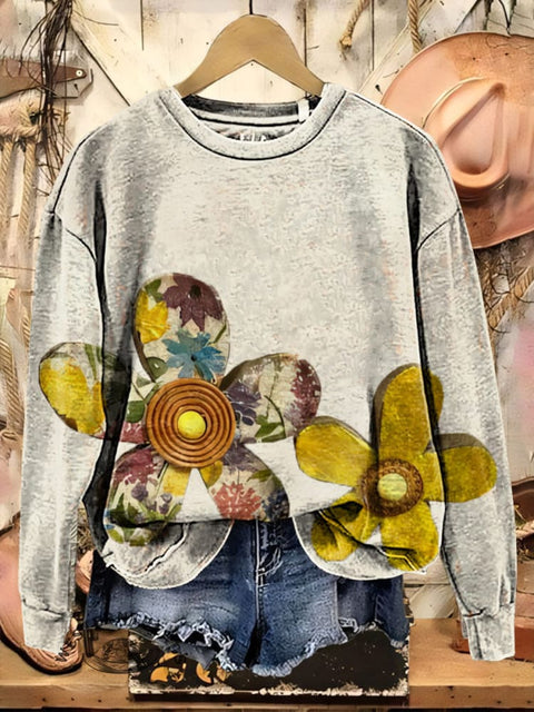 Floral Pattern Casual Cotton Sweatshirt
