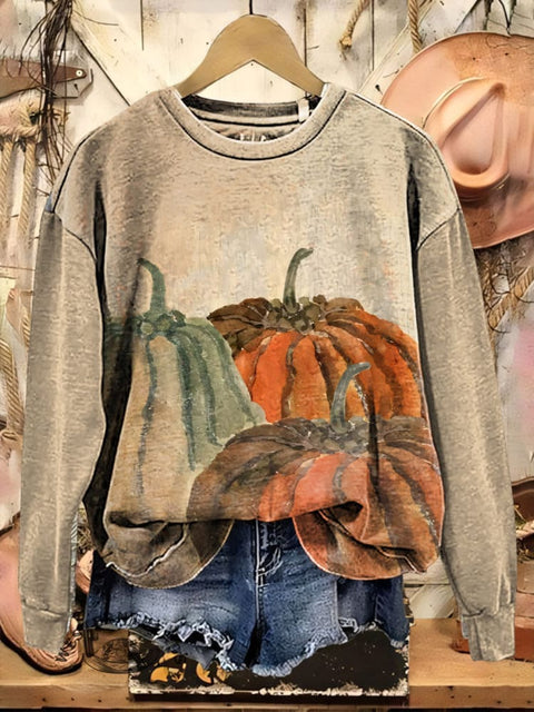 Pumpkin Art Pattern Casual Cotton Sweatshirt