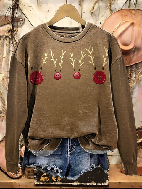 Retro Elf Print Casual Cotton Sweatshirt