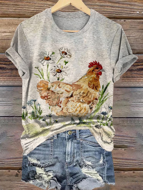 Chicken Floral Art T-shirt