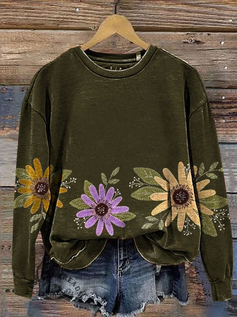 Retro Floral Casual Cotton Sweatshirt