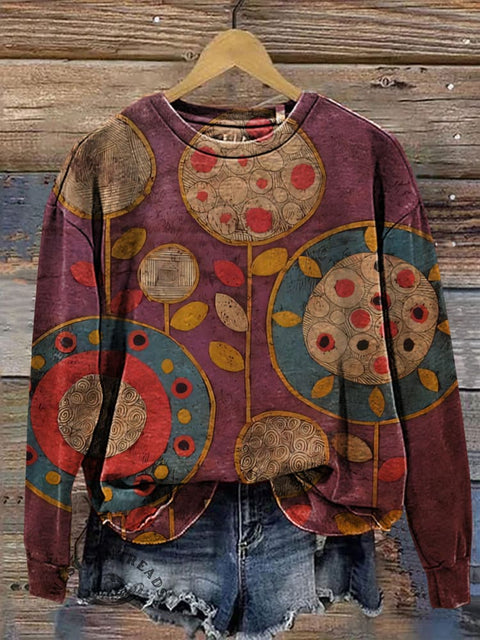 Retro Floral Casual Cotton Sweatshirt