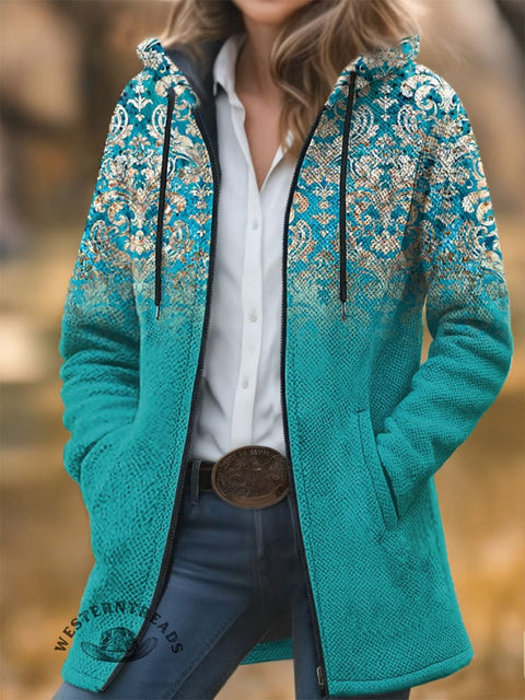 Retro Pattern Unisex Plush Thick Long-Sleeved Cardigan Coat