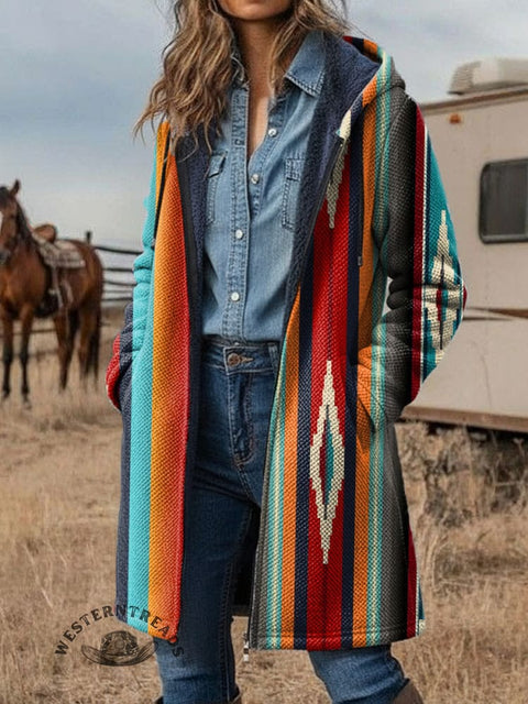 Retro Ethnic Art Unisex Plush Thick Long-Sleeved Cardigan Coat