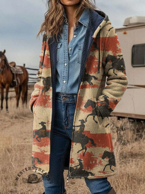 Retro Wild West Art Unisex Plush Thick Long-Sleeved Cardigan Coat