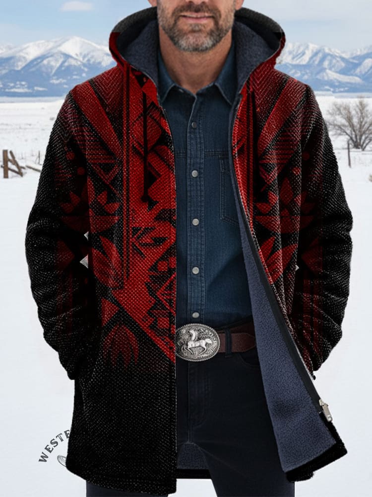 Retro Totem Art Unisex Plush Thick Long-Sleeved Cardigan Coat