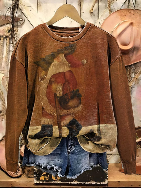 Retro Santa Casual Cotton Sweatshirt