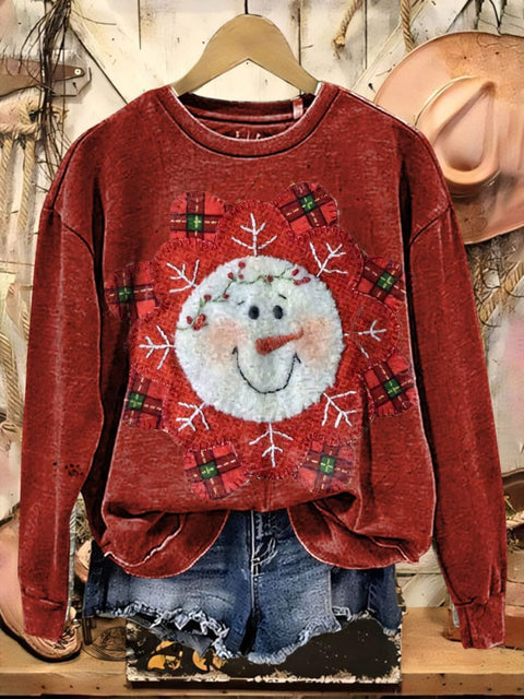 Retro Snowman Casual Cotton Sweatshirt