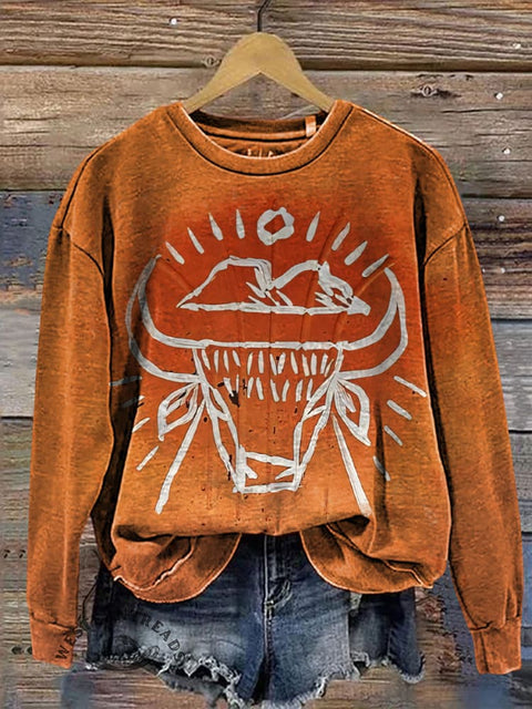 Retro Western Cow Casual Cotton Sweatshirt