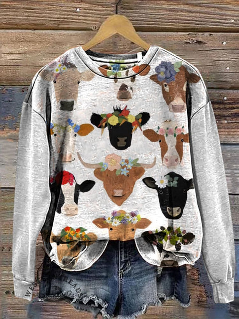 Ranch Cow Art Casual Cotton Sweatshirt