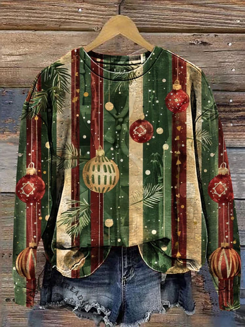 Christmas Art Print Casual Cotton Sweatshirt