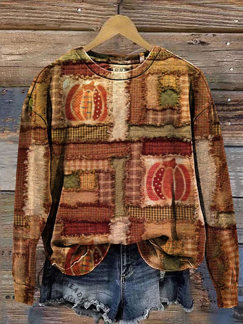 Punpkin Febric Art Print Casual Cotton Sweatshirt