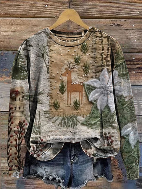 Christmas Febric Art Print Casual Cotton Sweatshirt