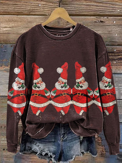 Retro Santa Print Casual Cotton Sweatshirt