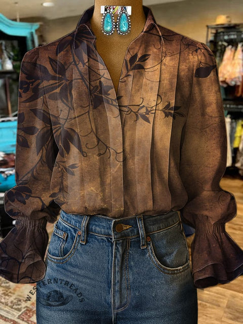 Women's Retro Floral Print Casual  Cotton And Linen Shirt