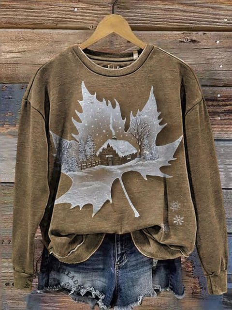 Old Winter Art Pattern Casual Cotton Sweatshirt