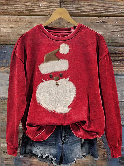 Santa Art Pattern Casual Cotton Sweatshirt
