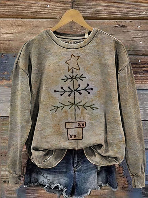 Christmas Tree Art Pattern Casual Cotton Sweatshirt