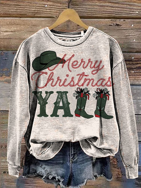 Christmas Yall Print Casual Cotton Sweatshirt