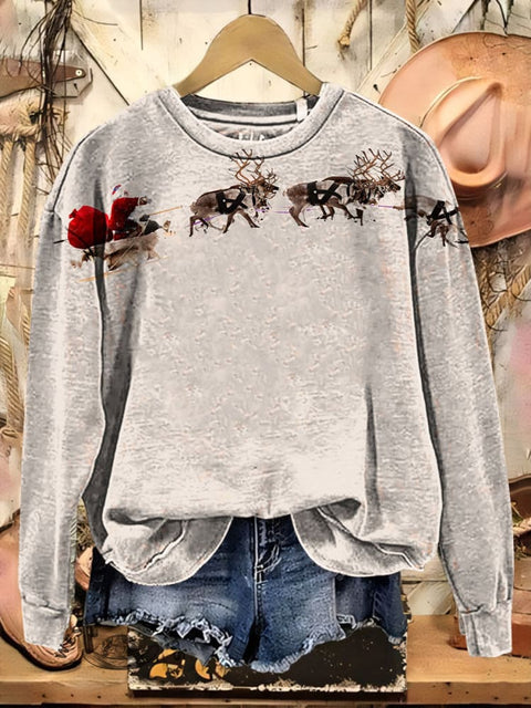 Simple Santa Print Casual Cotton Sweatshirt