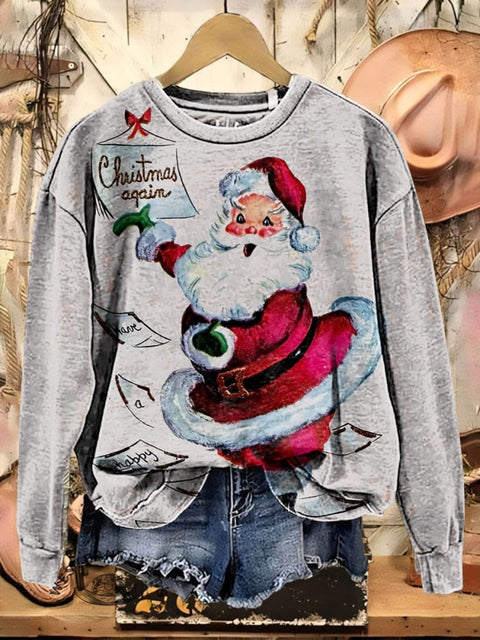 Funny Santa Art Print Casual Cotton Sweatshirt
