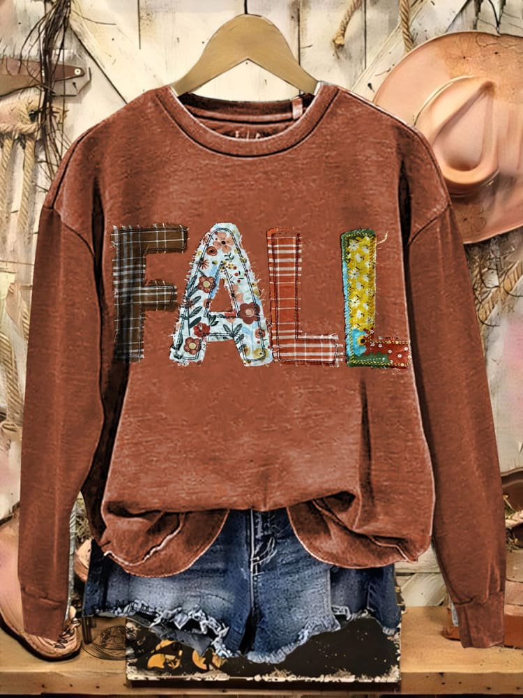 Fall Febric Art Print Casual Cotton Sweatshirt