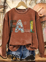 Fall Febric Art Print Casual Cotton Sweatshirt