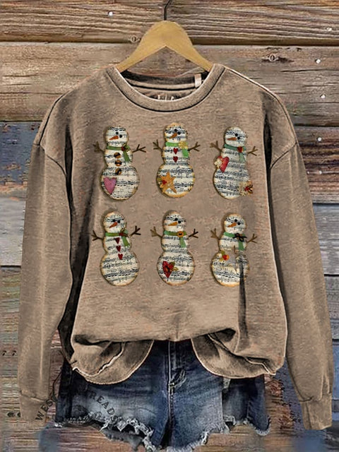 Christmas Snowman Print Casual Cotton Sweatshirt