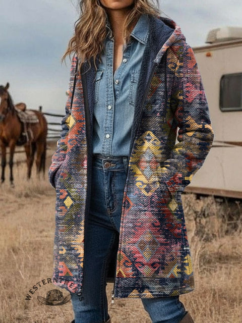 Aztec Unisex Plush Thick Long-Sleeved Cardigan Coat
