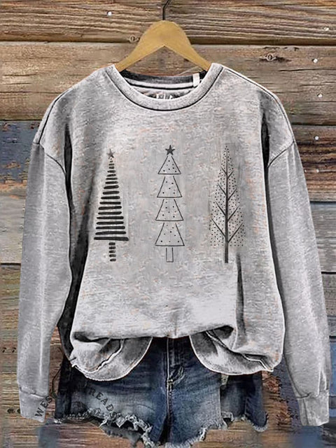Christmas Tree Art Print Casual Cotton Sweatshirt