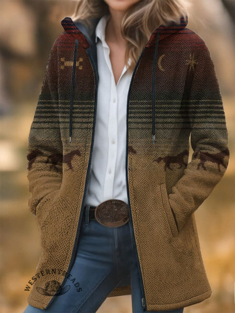 Cowboy Western Unisex Plush Thick Long-Sleeved Cardigan Coat