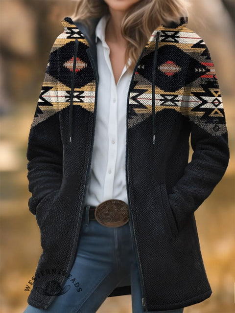 Aztec Unisex Plush Thick Long-Sleeved Cardigan Coat