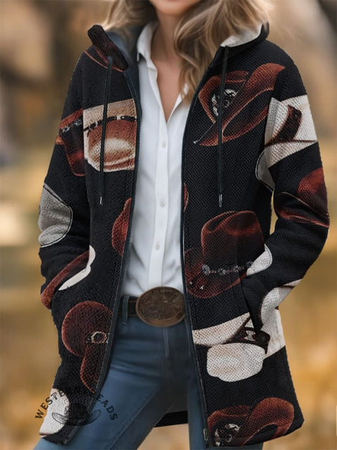 Cowboy Hat Unisex Plush Thick Long-Sleeved Cardigan Coat