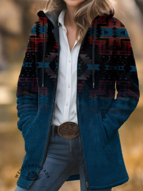 Aztec Unisex Plush Thick Long-Sleeved Cardigan Coat