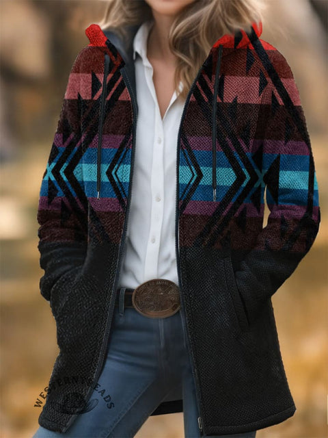 Aztec Unisex Plush Thick Long-Sleeved Cardigan Coat