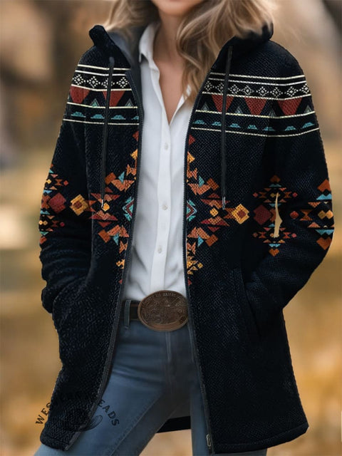 Aztec Unisex Plush Thick Long-Sleeved Cardigan Coat