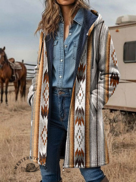 Aztec Unisex Plush Thick Long-Sleeved Cardigan Coat