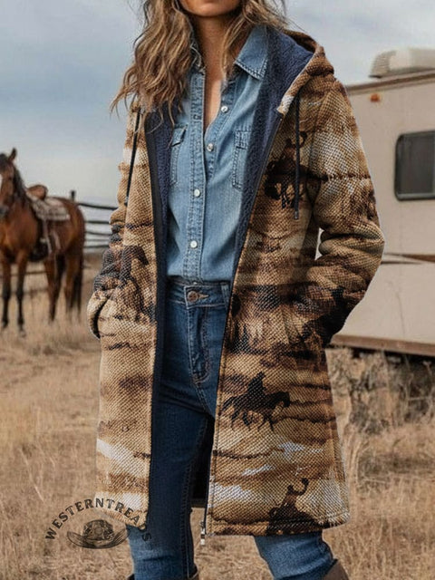 Wild West Unisex Plush Thick Long-Sleeved Cardigan Coat