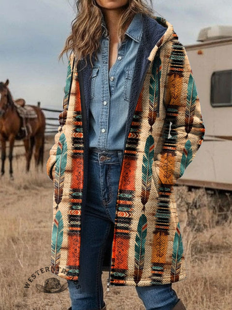 Ethnic Feather Unisex Plush Thick Long-Sleeved Cardigan Coat