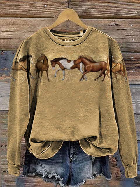 Horse Pattern Casual Cotton Sweatshirt