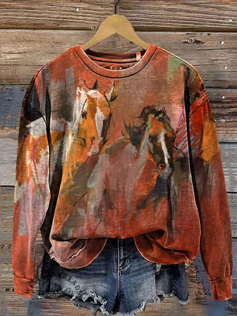 Horse Art Pattern Casual Cotton Sweatshirt