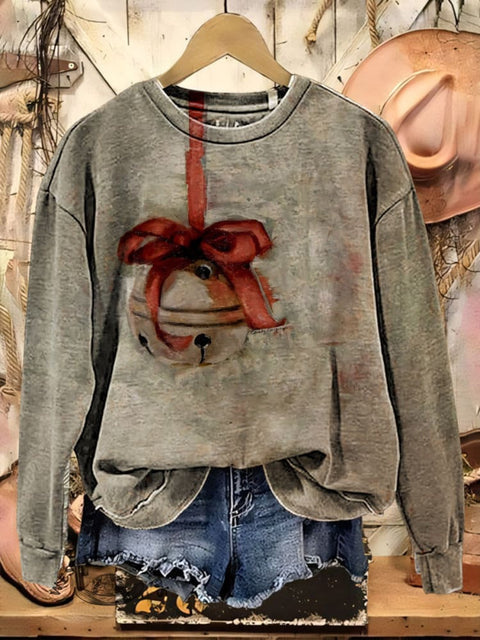 Jingle Bell Bow Casual Cotton Sweatshirt