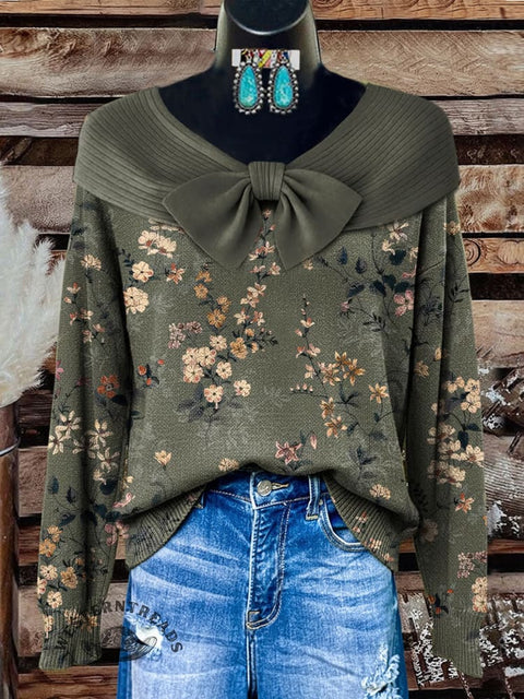 Floral Art Pattern Print Buttoned Cardigan Sweater