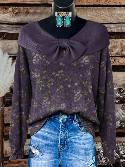 Floral Art Pattern Print Buttoned Cardigan Sweater