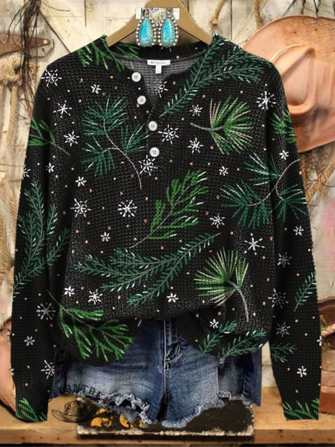 Christmas Tree Pattern Print Buttoned Cardigan Sweater