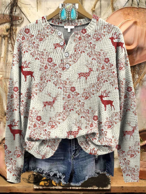 Christmas Pattern Print Buttoned Cardigan Sweater